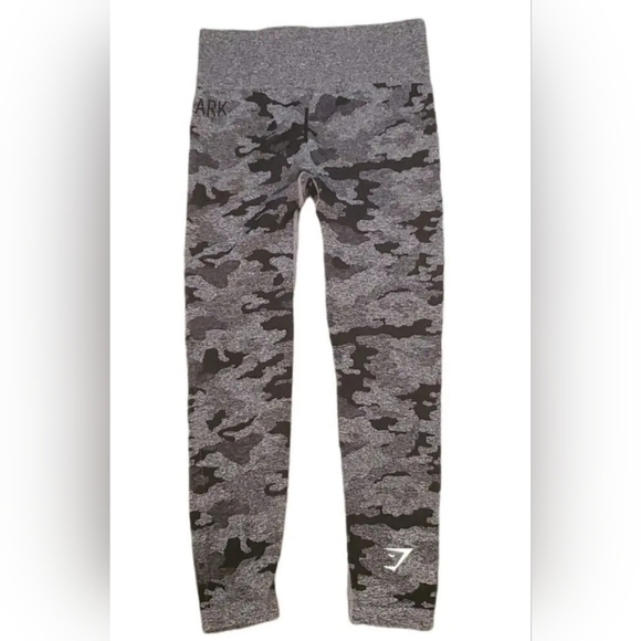 Gymshark Camo Seamless Leggings Mid Rise Gray Black Stretch Women Size Medium - Picture 2 of 7